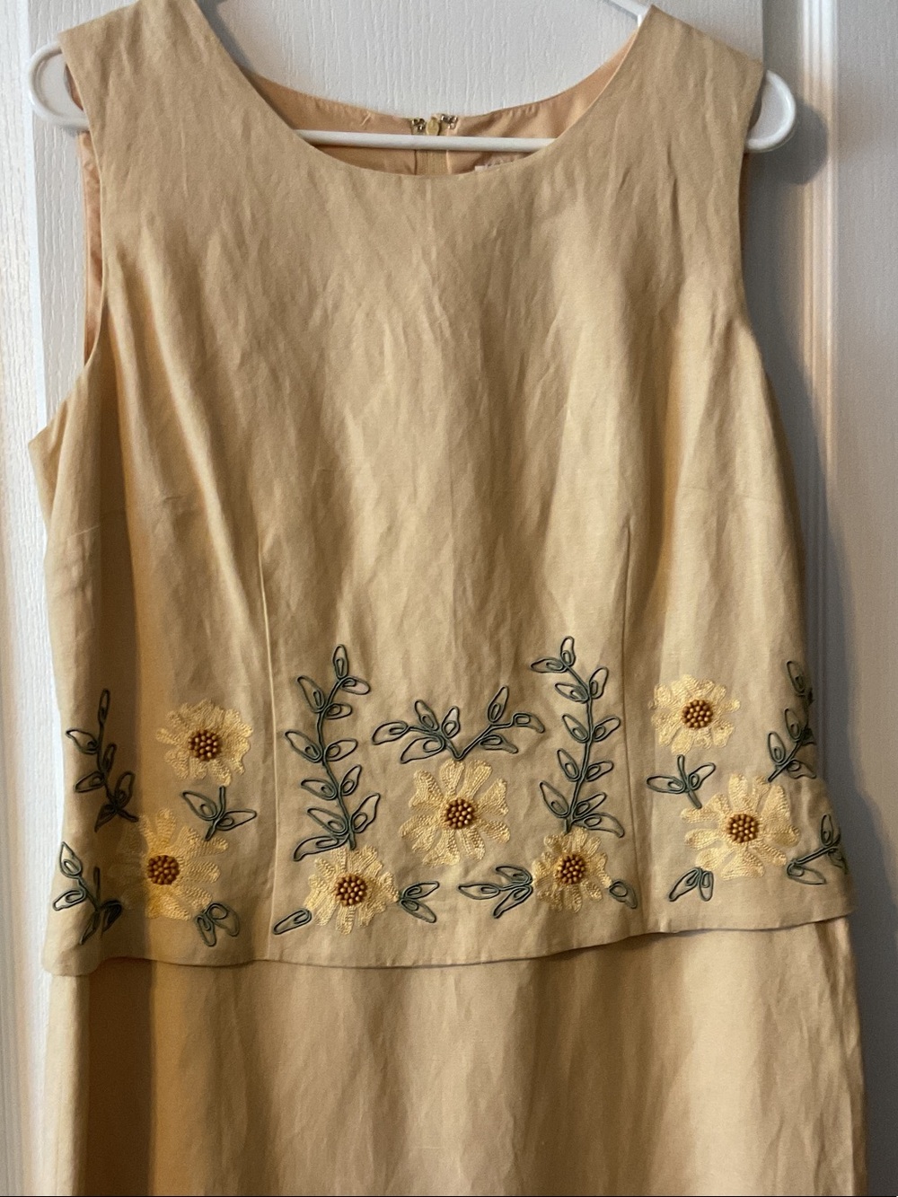 R&M Richards Cream Dress with Yellow Floral Embroidery